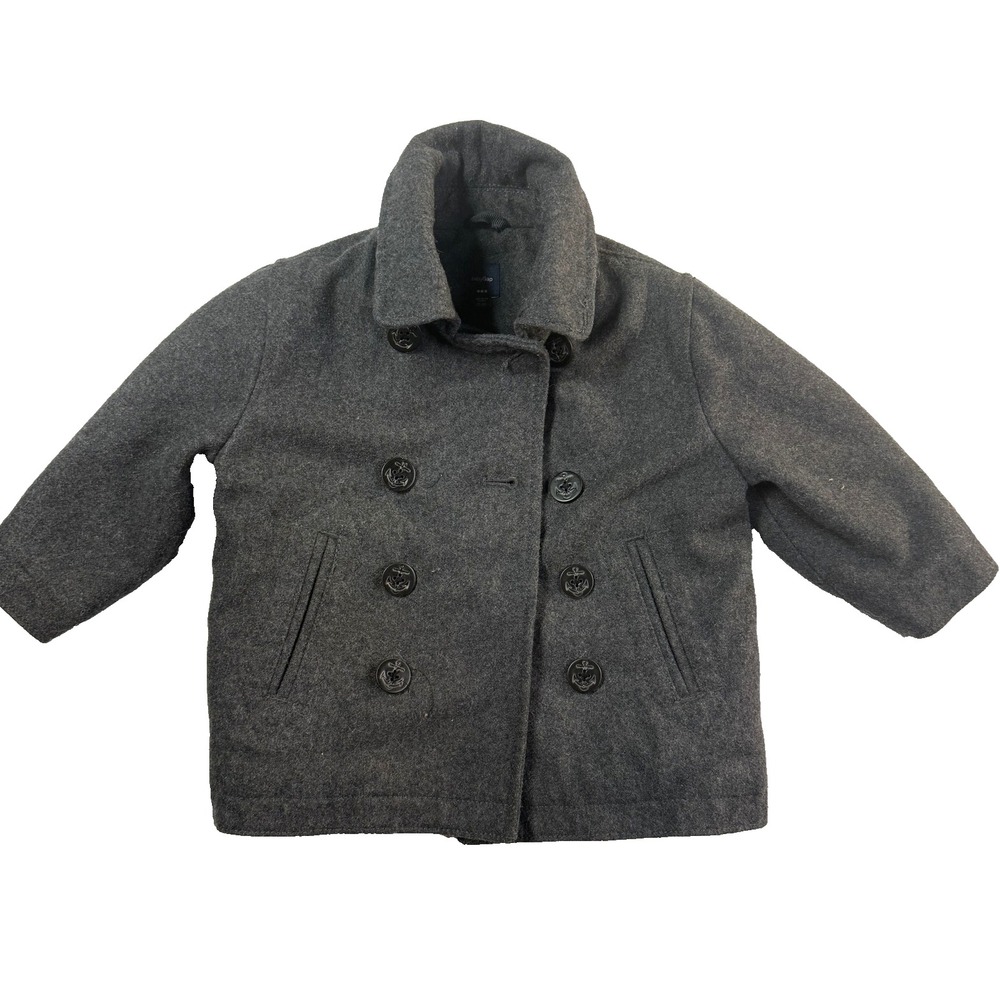 BabyGap Jacket Boys 2T Gray Wool Blend Double Breasted Peacoat Preppy Coat